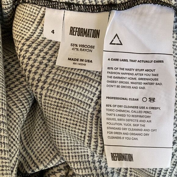 Reformation Houndstooth Black White Plaid Printed V Neck Short Sleeve Mini Dress - Picture 6 of 6